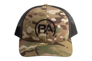 Primary Arms Retro Trucker Logo Hat in Ranger Camo has an embroidered logo